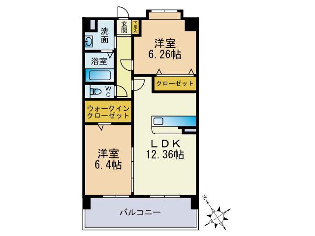 スカイシャトレ日佐(2LDK/2階)の間取り写真