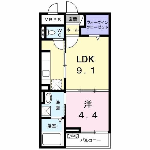 アベリア(1LDK/1階)の間取り写真