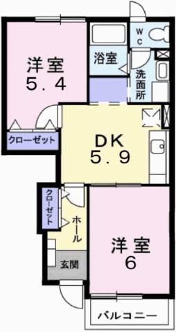 メロディオーソ B(2DK/1階)の間取り写真