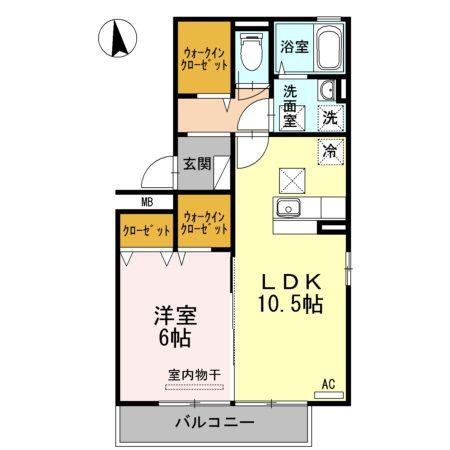 リシェス新山口(1LDK/1階)の間取り写真