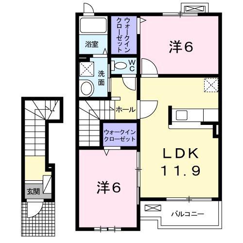 メゾン デ ルナクB(2LDK/2階)の間取り写真