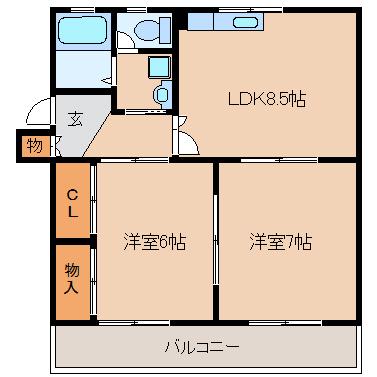 シェル幹(2LDK/2階)の間取り写真