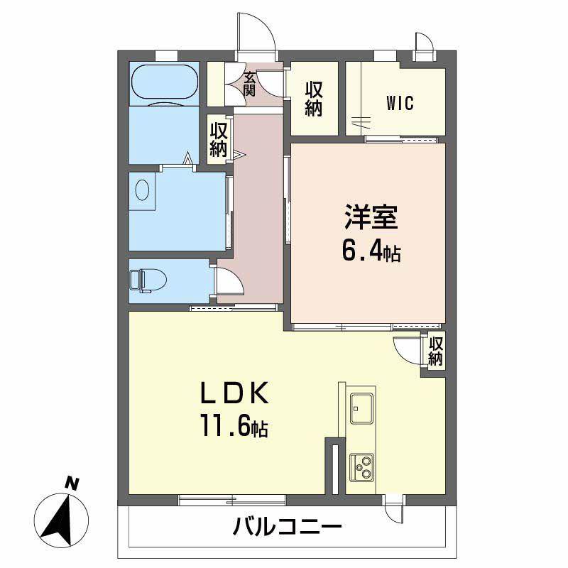 ヴィアソーレ妻鳥(1LDK/2階)の間取り写真