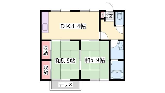 コートヴィレッジII(2DK/1階)の間取り写真