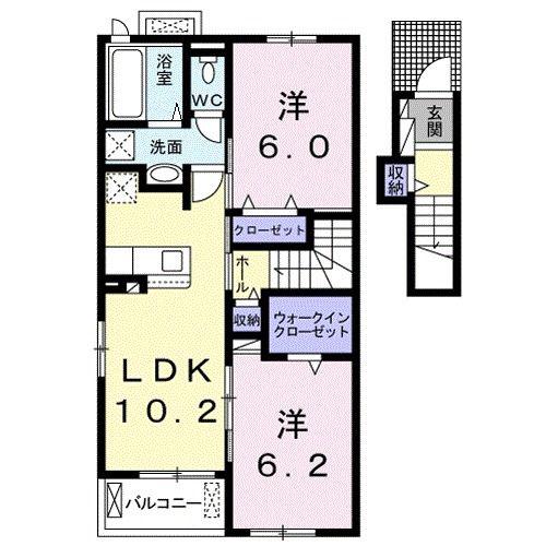 ウィステリア ハーモニー(2LDK/2階)の間取り写真