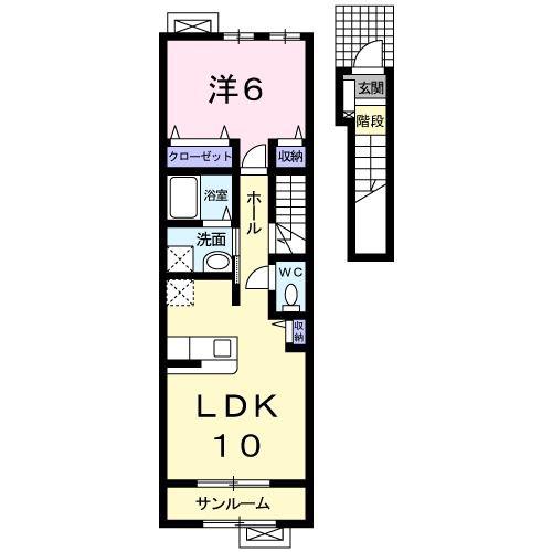 プリート・デーア K(1LDK/2階)の間取り写真