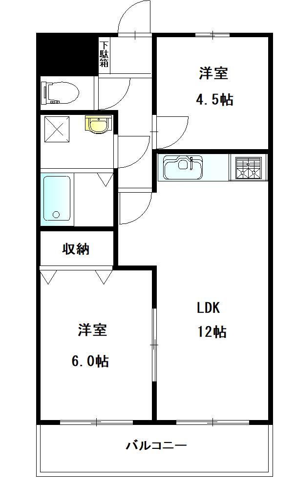 東財パステルメゾン昭島(2LDK/3階)の間取り写真