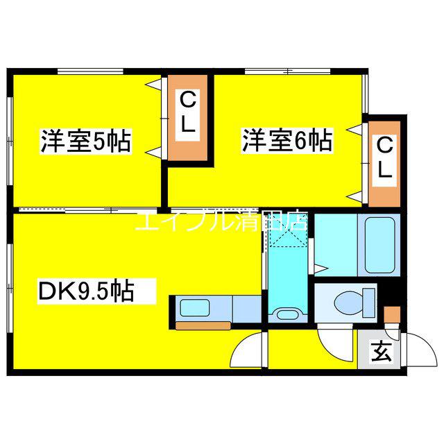 カステル南ヶ丘(2DK/2階)の間取り写真