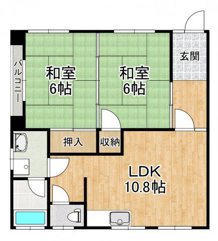 片蔵サンハイツ(2LDK/2階)の間取り写真