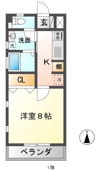 サンリーフ玉川(1LDK/1階)の間取り写真