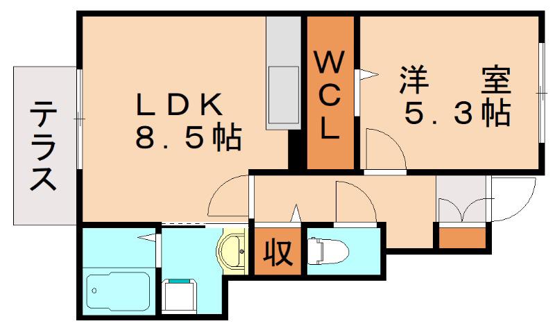 ラ・フォイユ橋本(1LDK/1階)の間取り写真