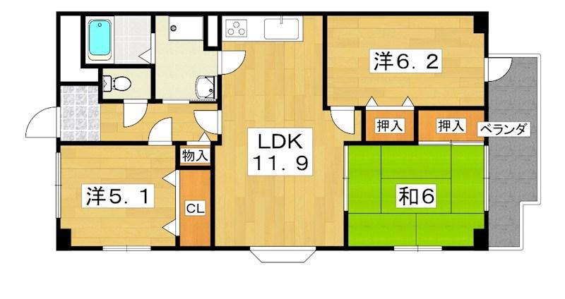 メゾンプレセア(3LDK/1階)の間取り写真