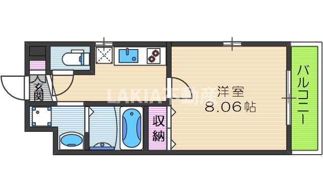 ウエストコクーン阿倍野(1K/3階)の間取り写真