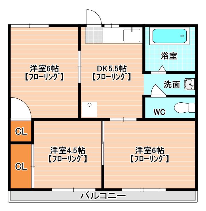 スカイハイツシンカワ(3DK/2階)の間取り写真