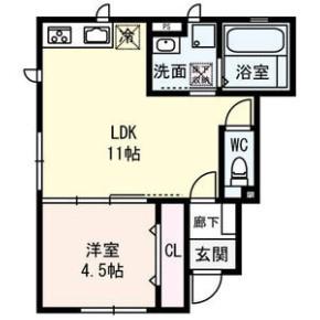 メゾンラフィーネ大日(1LDK/1階)の間取り写真