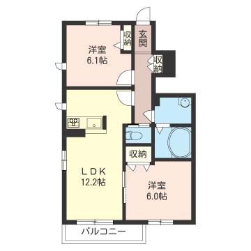 ヴィルシーナ(2LDK/1階)の間取り写真