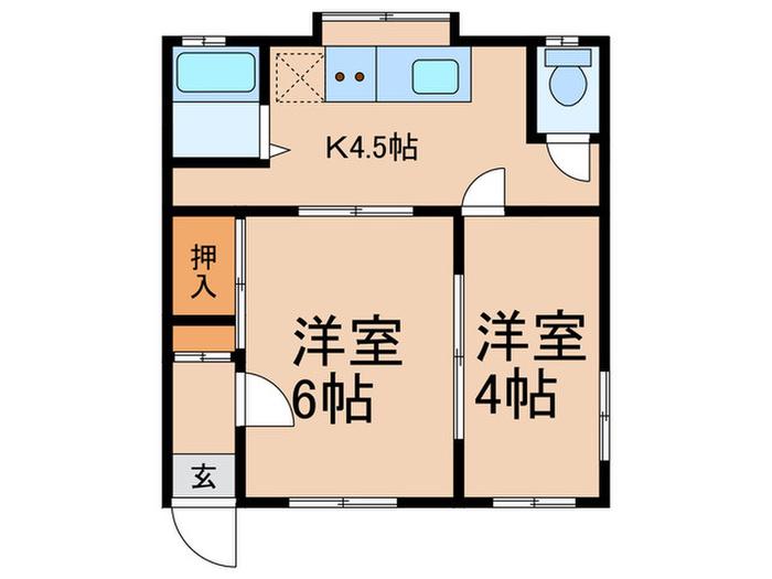 黎明ハイツ(2K/1階)の間取り写真