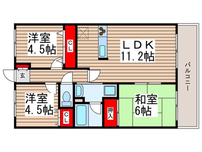 ソレアード葛西(3LDK/1階)の間取り写真