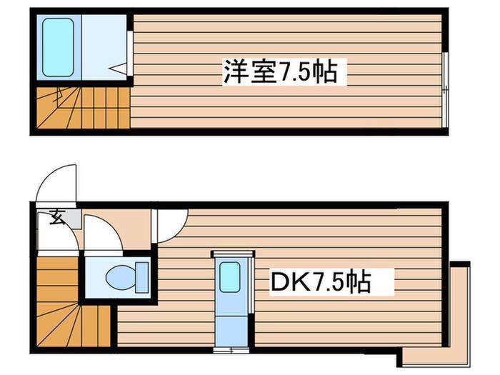 ツインハウスB棟(1DK/1階)の間取り写真