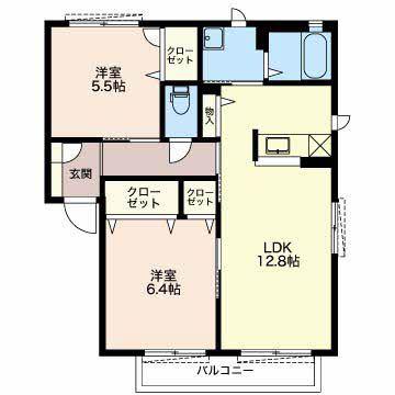B FLAT(2LDK/1階)の間取り写真