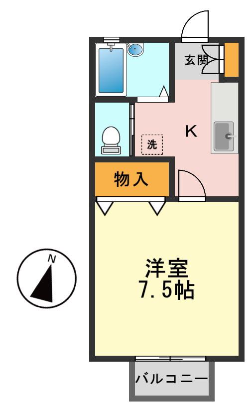 ベルヴェデール弐番館(1K/1階)の間取り写真