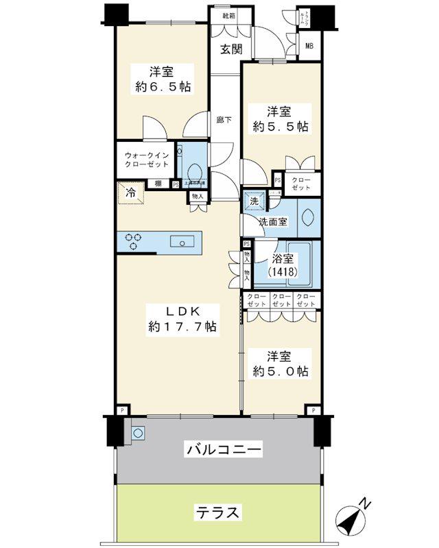 クオン新浦安A棟(3LDK/1階)の間取り写真