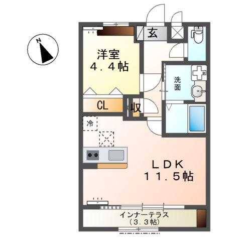 フォルトゥナ藤森(1LDK/1階)の間取り写真