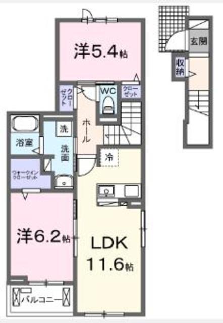 ボヌール・ド・コルザ(2LDK/2階)の間取り写真