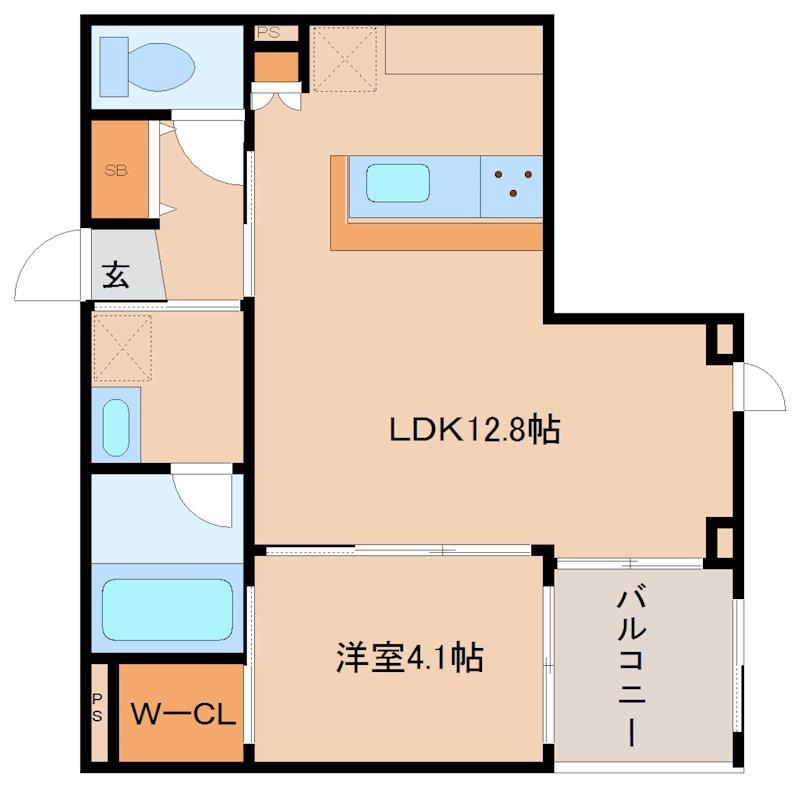 リスタ塚口(1LDK/1階)の間取り写真