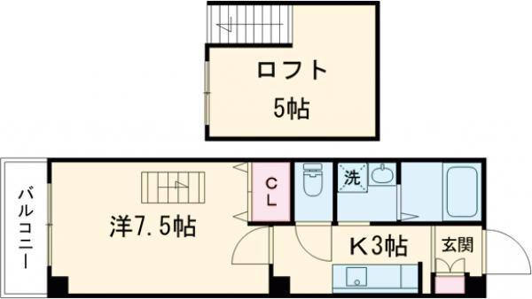 アーバンハイツ梅ノ辻(1K/3階)の間取り写真