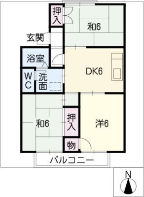 ヴァンベール鳴海(3DK/1階)の間取り写真