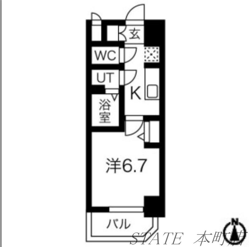 スプランディッド難波元町DUE(1K/14階)の間取り写真