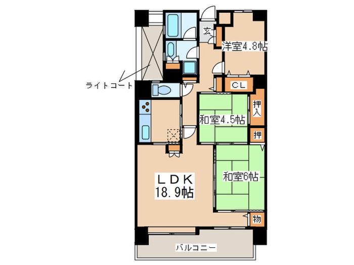 清喜スカイマンション二日市(3LDK/5階)の間取り写真