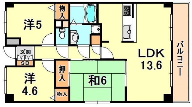 ボシュケ篠原(3LDK/4階)の間取り写真