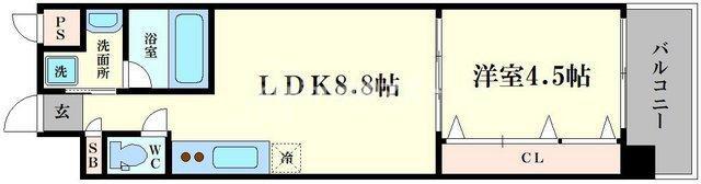 ウォーム天下茶屋(1LDK/5階)の間取り写真