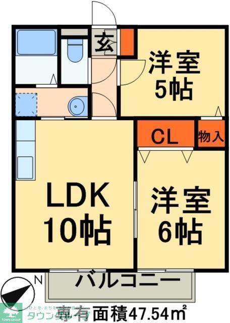 Kタウン宮野木N棟(2LDK/2階)の間取り写真