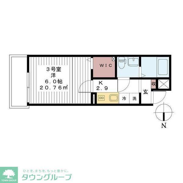 AJ六町(1K/1階)の間取り写真