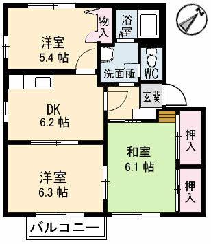 ヴィオラ片山 C棟(3DK/2階)の間取り写真