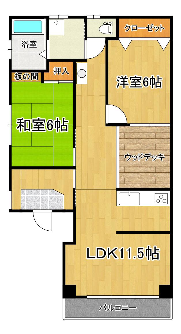 仲之町ラバーズハウス(1LDK/2階)の間取り写真