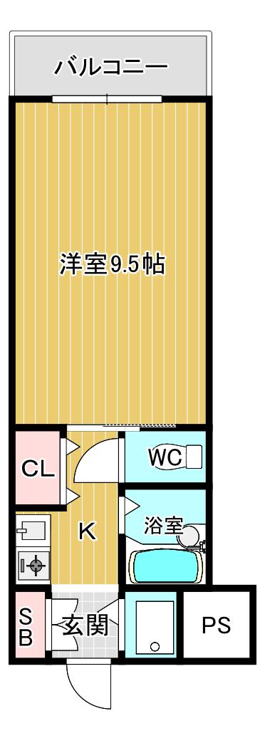シティーコム高槻(1K/2階)の間取り写真