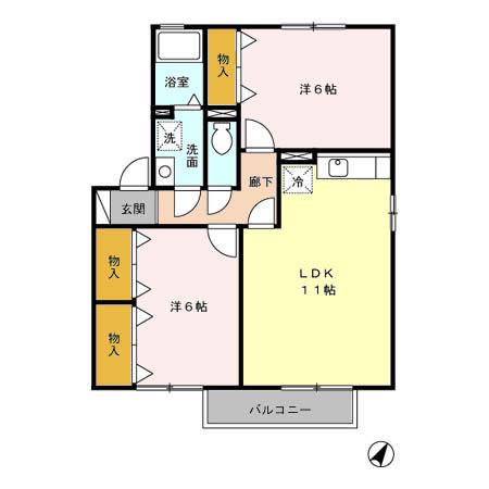 ウールクロッシェ(2LDK/1階)の間取り写真