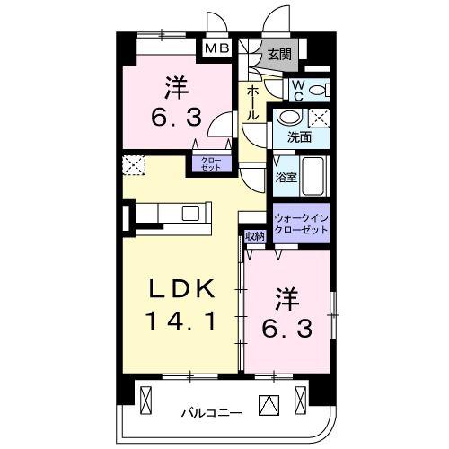 グレイスコート・II(2LDK/4階)の間取り写真