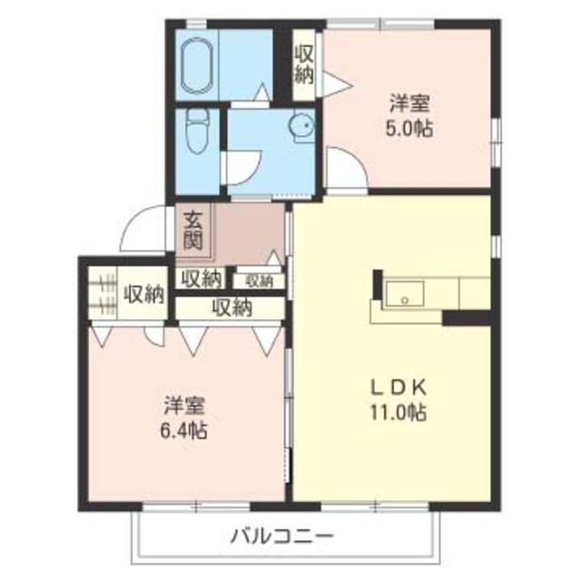 メビュース東城南G(2LDK/1階)の間取り写真