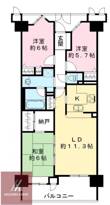 レジオンスクエア緑地公園3番館(3LDK/6階)の間取り写真