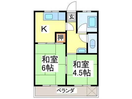 北岡アパート(2DK/2階)の間取り写真
