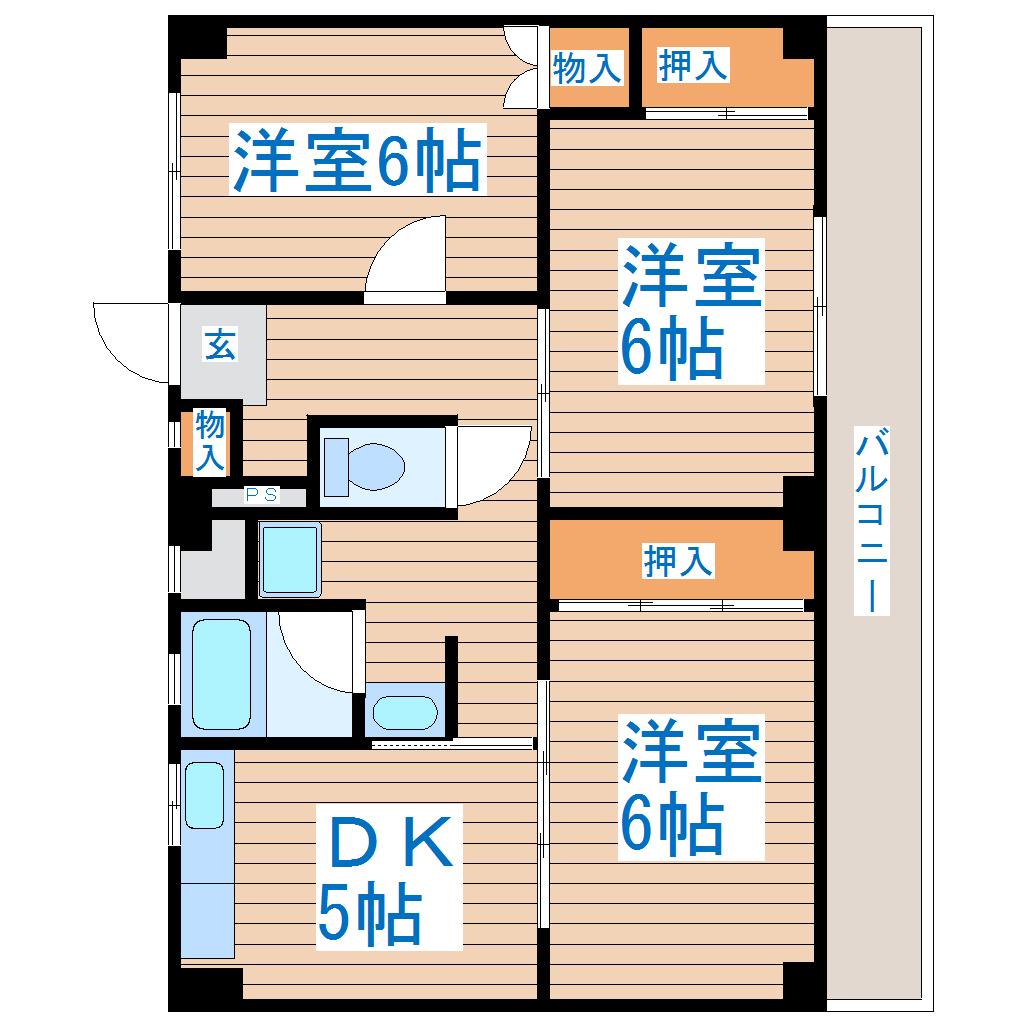 ビレッジハウス四郎丸1号棟(3DK/1階)の間取り写真