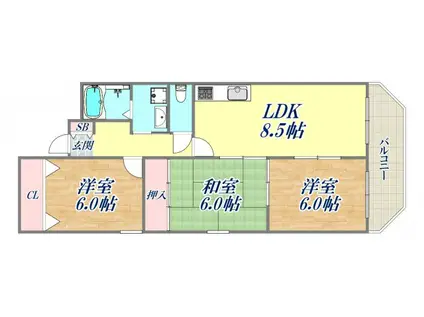 シャトレ鳴尾(3LDK/4階)の間取り写真