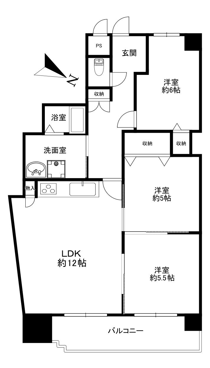 ルミナス甲南(3LDK/4階)の間取り写真