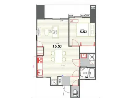 THE KAMINOBORI(1LDK/9階)の間取り写真