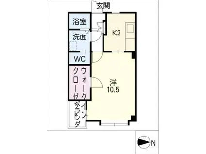 風見乃郷(1K/2階)の間取り写真